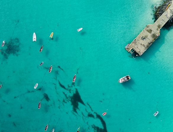 Turquoise water boats